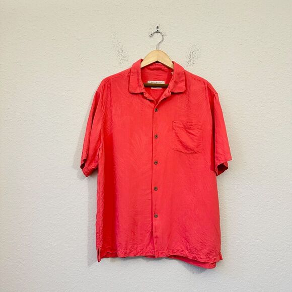 TOMMY BAHAMA Silk Hawaiian Button-Up Shirt Jacquard Original Fit in Red - Picture 1 of 11